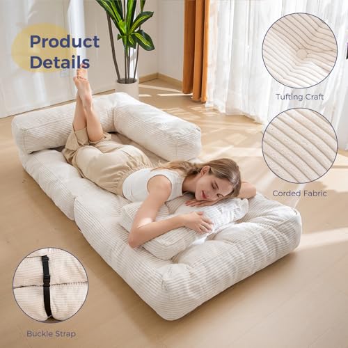 Folding Sofa Bed, L-Shaped Convertible Sleeper Couch with Armrest and Pillow, Dark Grey M375676
