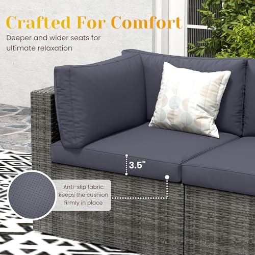 Outdoor Patio Furniture Set with Glass Tea Table, PE Rattan Wicker, Washable Cushions, Grey K8525