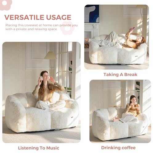 Floral Shaped Bean Bag Sofa for Adults, Faux Fur Floor Chair, Beige U8616