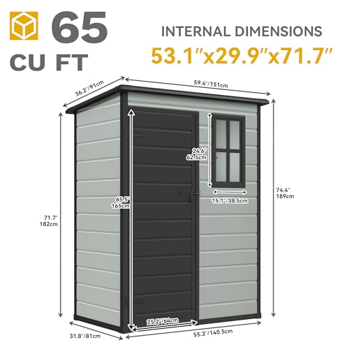 Outdoor Storage Shed with Floor, Lockable Door & Window, Waterproof Resin, Blue-Gray E649