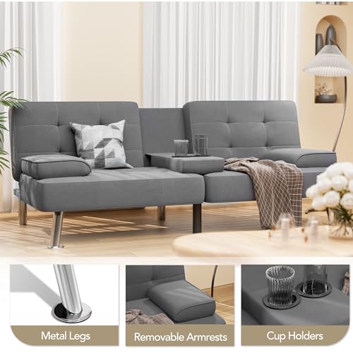 Modern Linen Convertible Folding Futon Sofa Bed with Removable Armrests Y192