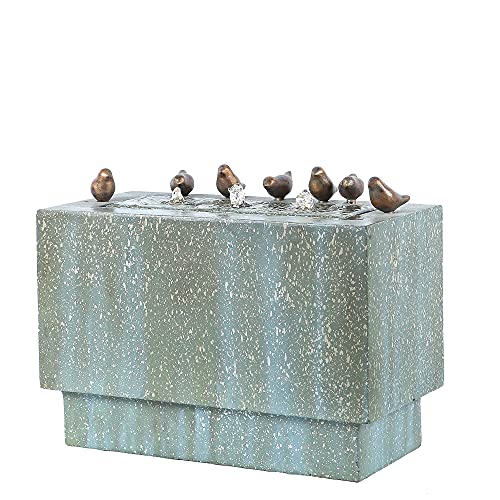 24" Gray Rectangular Resin Outdoor Bubbler Fountain with LED Lights U32648