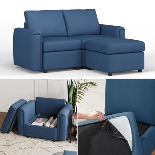 Modular Sectional Sofa with Storage, U Shaped Couch, Blue Y4358