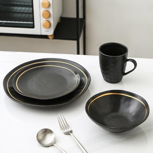 Porcelain Dinnerware Set, Black, Service for 4, 16-Piece E452753