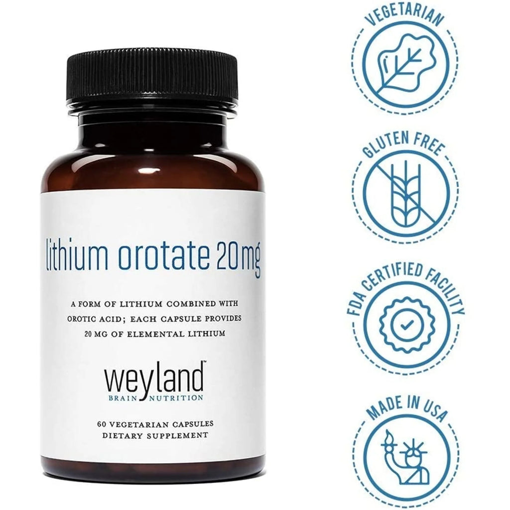 Lithium Orotate 20mg, 60 Vegetarian Capsules F307743