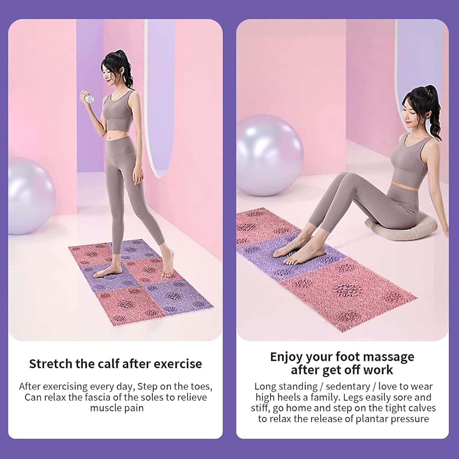 Acupressure Foot Massage Mat for Heel and Arch Pain Relief, Anti-Slip, 2 Pieces, Pink P4109