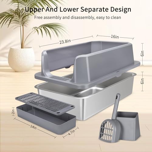 Enclosed Stainless Steel Cat Litter Box with Scoop, High Sided, Anti-Leakage, Easy Cleaning I97563