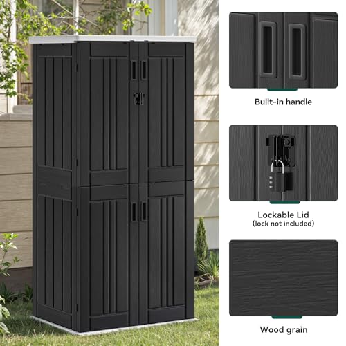 Outdoor Storage Cabinet with 2 Shelves, Waterproof Resin Tool Shed, Lockable, Dark Gray M33386
