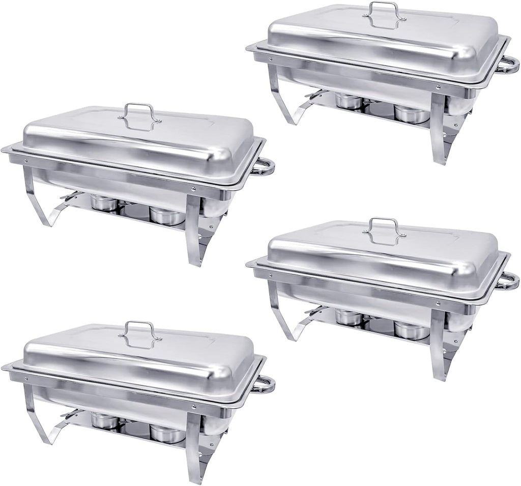 Chafing Dish Buffet Set 4 Pack 8QT Half Size Food Warmer Chafer Complete Set with Water Pan, Chafing Fuel Holder for Home Party, Buffets, Wedding, Banquet, Catering Events