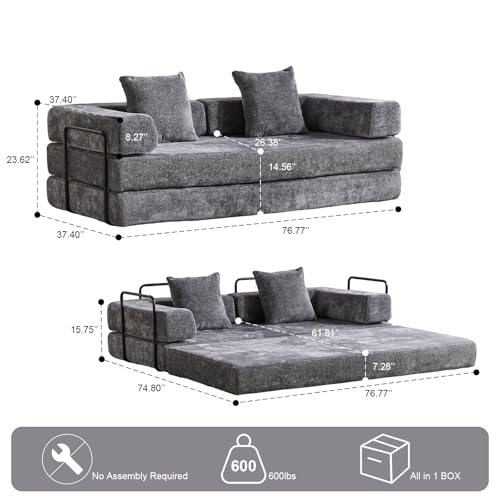 Corduroy Convertible Sleeper Sofa Bed with Pillow, Beige O72530