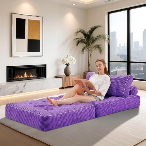 Folding Sofa Bed with Dual Pillow and Handle, Convertible Sleeper Chair, Black M821