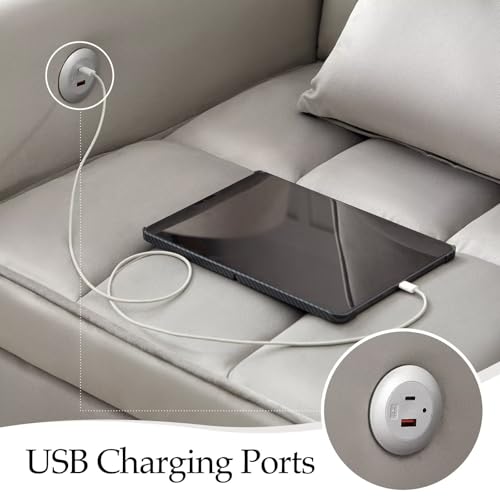 Convertible Sleeper Sofa Couch Bed with USB Port, Adjustable Backrest, Light Grey G549
