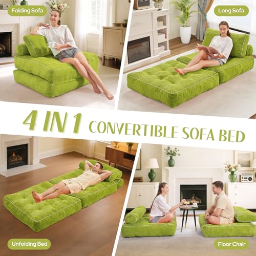 Folding Sofa Bed with Dual Pillow and Handle, Convertible Sleeper Chair, Black M821