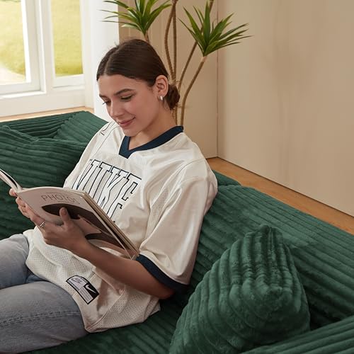 81" Foldable Convertible Sleeper Sofa Bed with Corduroy Upholstery and Pillow O1547