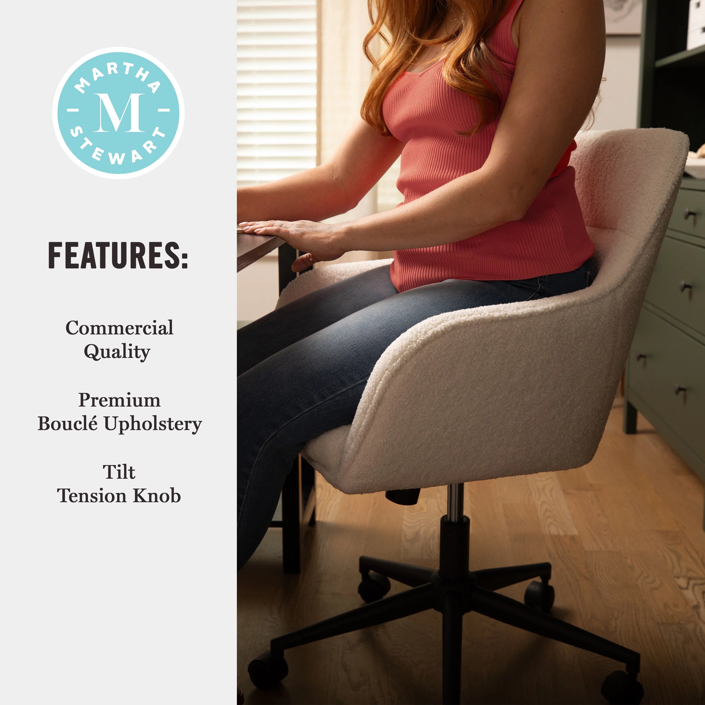 Upholstered Office Chair in White and Bronze D308
