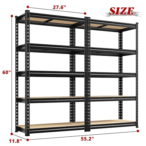 Set of 2 Storage Shelves 5 Tier Heavy Duty Metal Shelving G85837