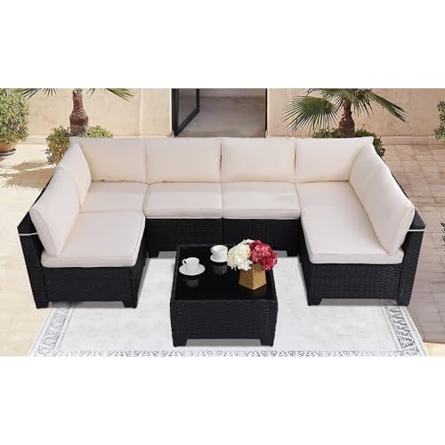 Outdoor Sectional Sofa Set with Cushions and Glass Coffee Table T1708