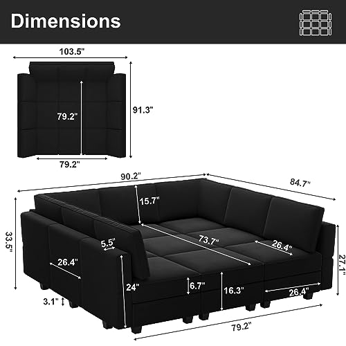 Modular Velvet Sectional Sofa with Chaise Lounge and Storage X4138
