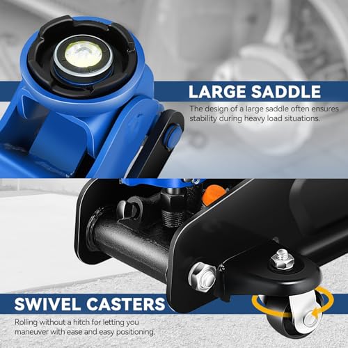 4 Ton Low Profile Floor Jack, Heavy Duty Steel Hydraulic with Dual Pistons Quick Lift Pump P3195