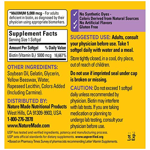 Biotin 5000 mcg Dietary Supplement for Hair, Skin & Nails, 120 Softgels T396807