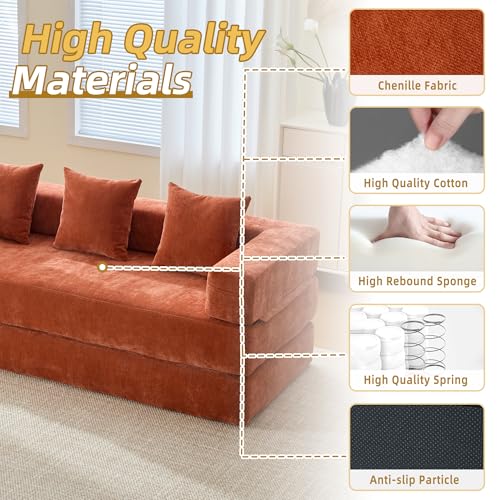 Corduroy Convertible Sleeper Sofa Bed with Pillow, Beige O72530