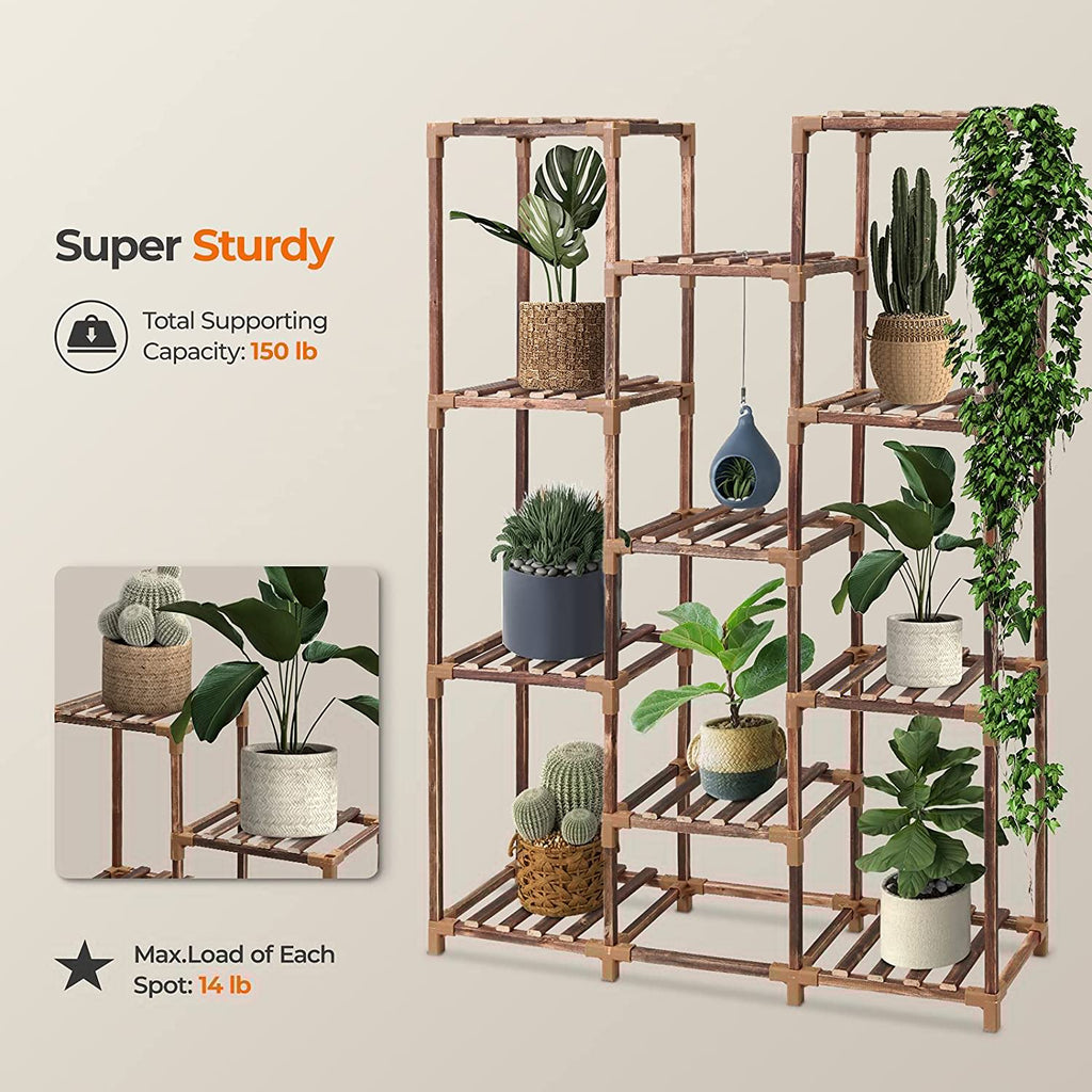 Wood Plant Stand for Indoor Outdoor, 11-Tier Tall Plant Shelf K3121