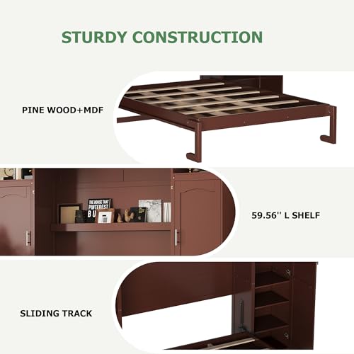 Murphy Bed with Two Wardrobes and Storage Shelf for Small Bedrooms A623