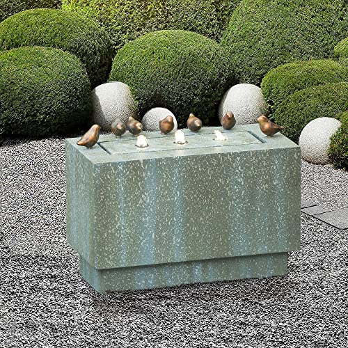 24" Gray Rectangular Resin Outdoor Bubbler Fountain with LED Lights U32648