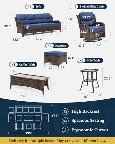 Outdoor Wicker Conversation Set with Cushions, 7 Pieces P4930