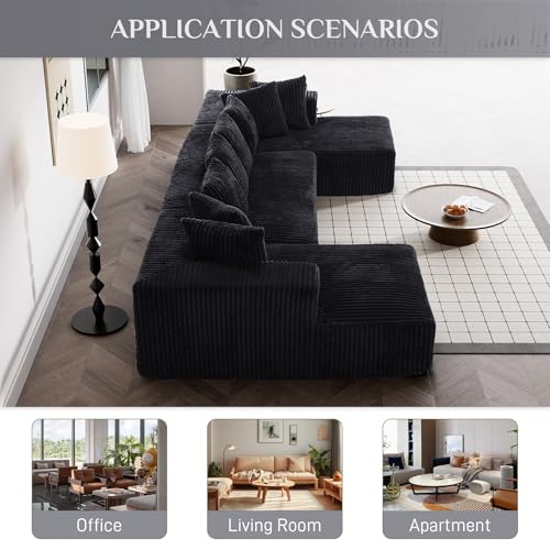 Modular Sectional Sofa with Chaise Lounge, Corduroy Memory Foam, Black Z82307
