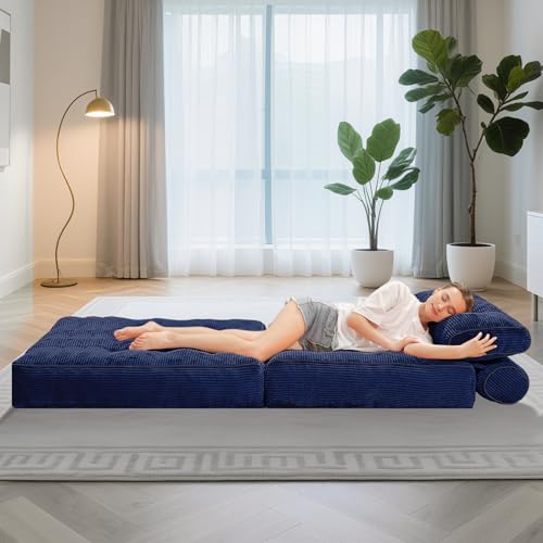 Folding Sofa Bed with Dual Pillow and Handle, Convertible Sleeper Chair, Black M821