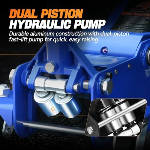 4 Ton Low Profile Floor Jack, Heavy Duty Steel Hydraulic with Dual Pistons Quick Lift Pump P3195