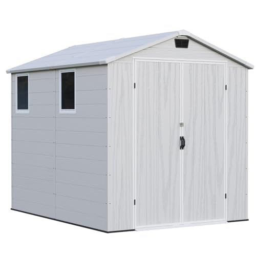 6 x 8 FT Plastic Outdoor Storage Shed with Floor and Lockable Door D7513