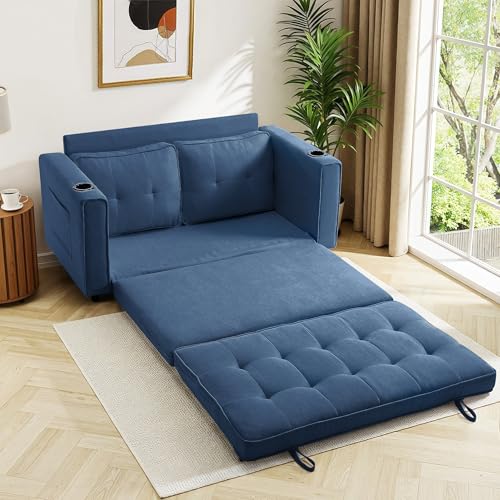 Sleeper Sofa Bed Convertible Futon for Small Spaces, Dark Blue F79197