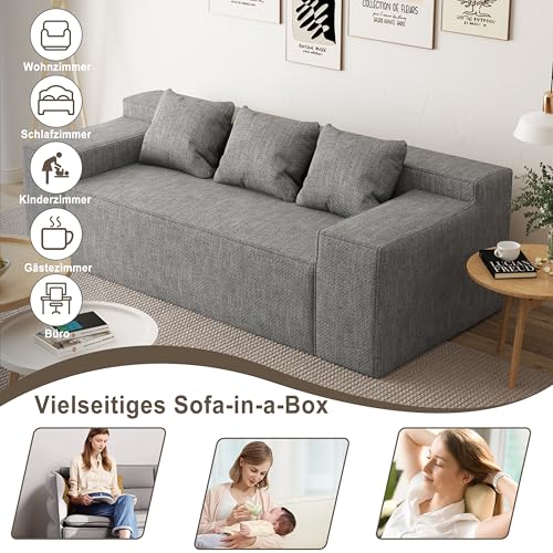 Small Sofa Loveseat with 2 Pillows, Cat-Scratch Resistant Linen, Grey K916760