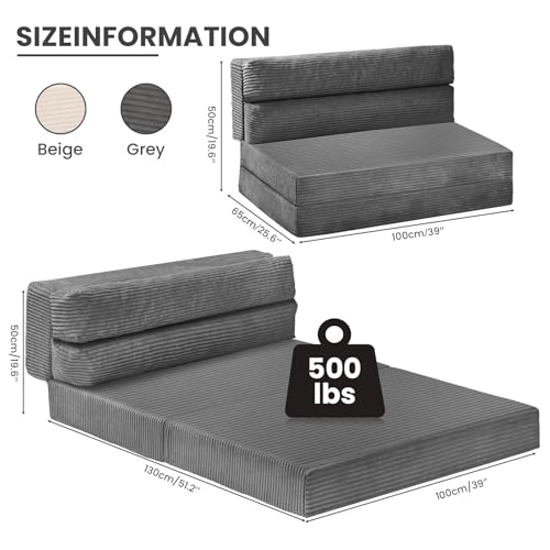Folding Sofa Bed, Convertible Sleeper Chair with Pillow, Grey P767597