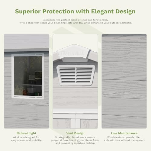 6 x 8 FT Plastic Outdoor Storage Shed with Floor and Lockable Door D7513