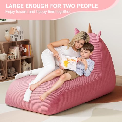 Unicorn Bean Bag Chair for Kids with Filler, Corduroy Floor Lounger, Pink W9694