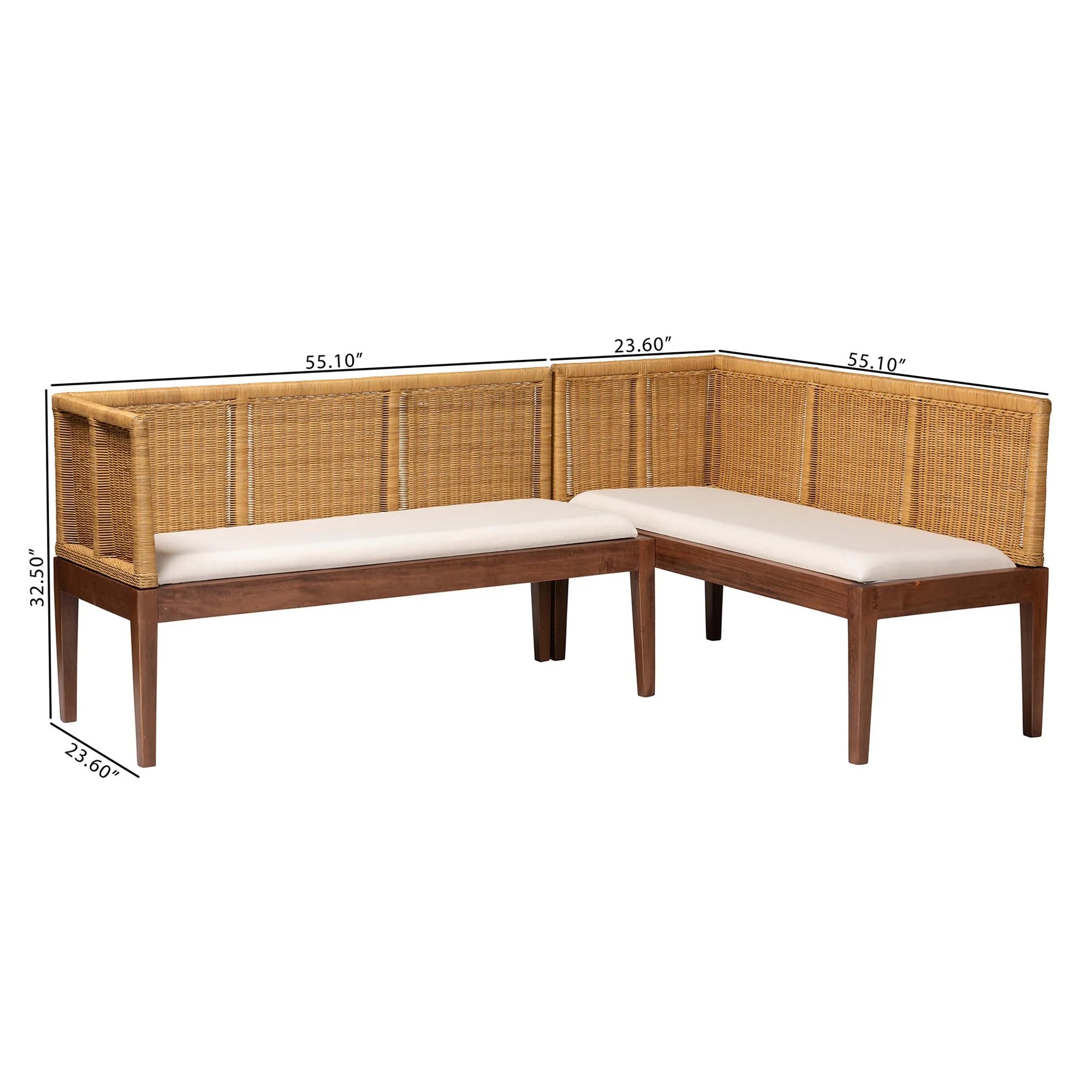 Boho Dining Nook Banquette Set, 2-Piece, Brown R6459