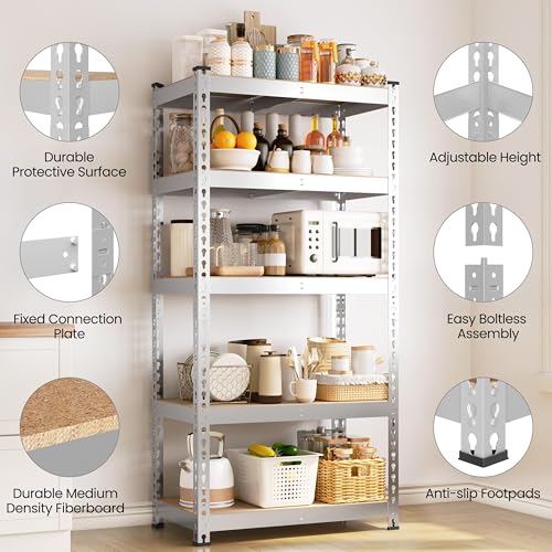 5-Tier Adjustable Metal Shelving Unit for Garage, Pantry, and Warehouse M7734