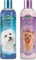 Bio-Groom Super White Shampoo and Silk Creme Rinse Conditioner - Dog Bathing Supplies, Puppy Shampoo, Puppy Conditioner, Cat & Dog Grooming Supplies for Sensitive Skin - 12 Fl Oz Each, 1-Pack