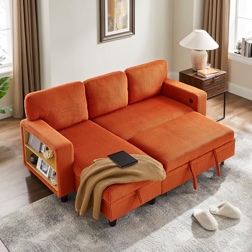 80" L-Shaped Sleeper Sectional Couch with Storage Chaise and USB Port H31043