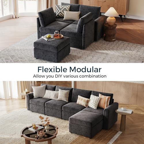 Modular Sectional Sofa with Storage, U Shaped Couch, Blue Y4358
