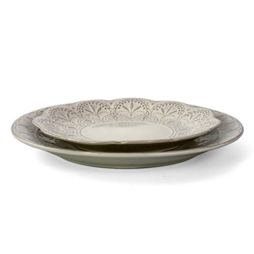 Round Embossed Stoneware Dinnerware Dish Set, 16 Piece, White R653634