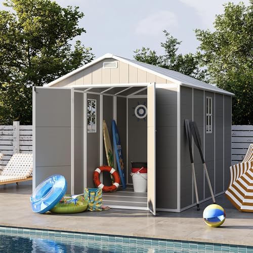 Outdoor Storage Shed 8 x 10 FT, Resin Garden Shed with Floor and Lockable Door O252402