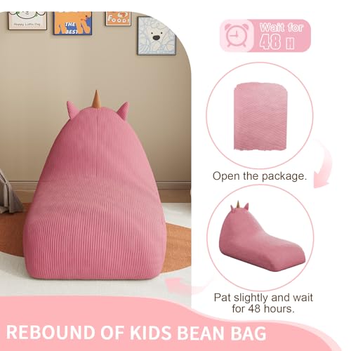 Unicorn Bean Bag Chair for Kids with Filler, Corduroy Floor Lounger, Pink W9694