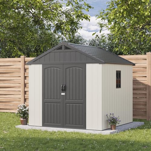 Outdoor Plastic Storage Shed with Floor, Window and Lockable Door A4787