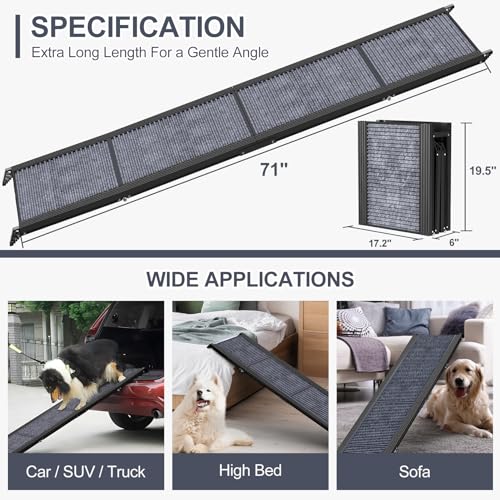 Folding Dog Ramp for Car, SUV & Truck, Non-Slip Surface, 250 lbs Capacity V950