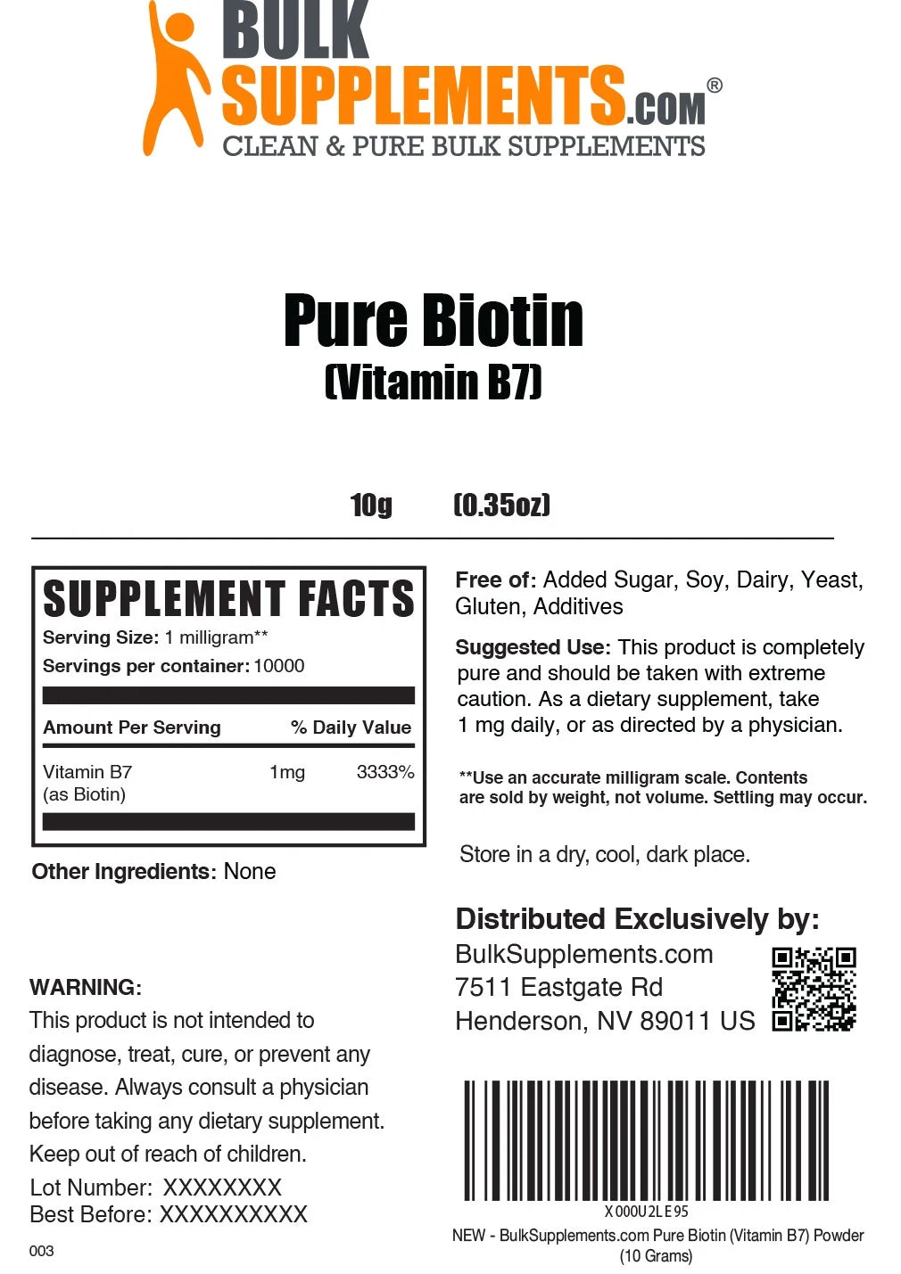 Pure Biotin (Vitamin B7) - 100 Grams F378878