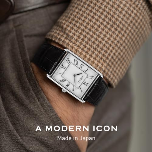 Men's Water Resistant Stainless Steel Watch with Leather Strap C825573
